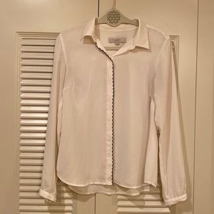 LOFT Cream Blouse with Black Detail